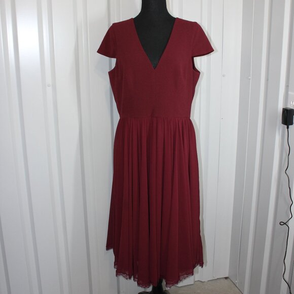 Dress the Population Women's Corey Lace Trim Chiffon Dress Dark Magenta Size XL - Picture 1 of 10